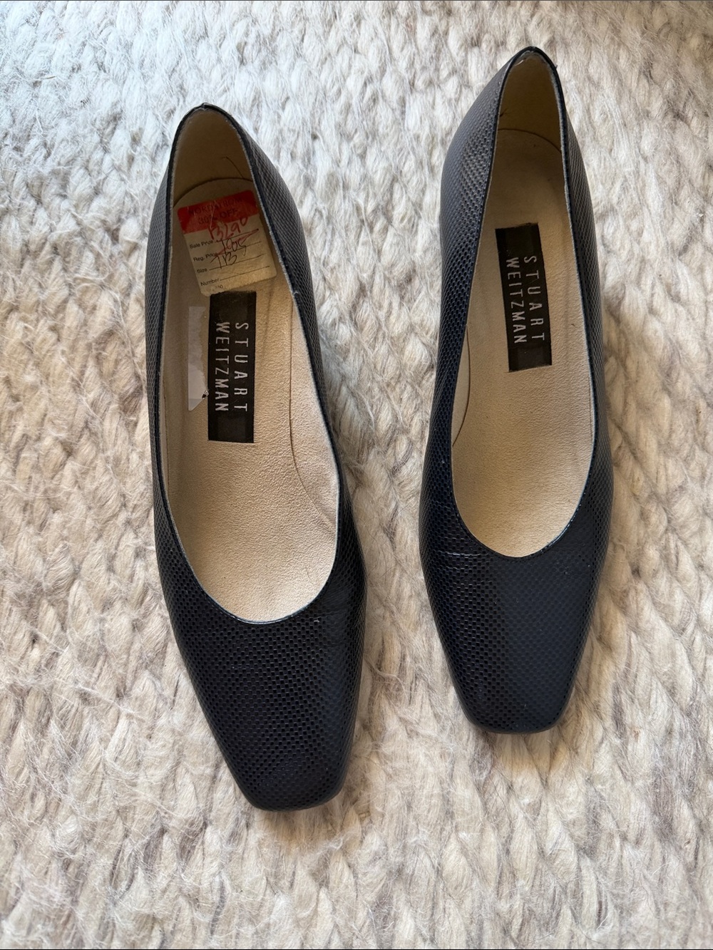 Stuart Weitzman Black Perforated Square-Toe